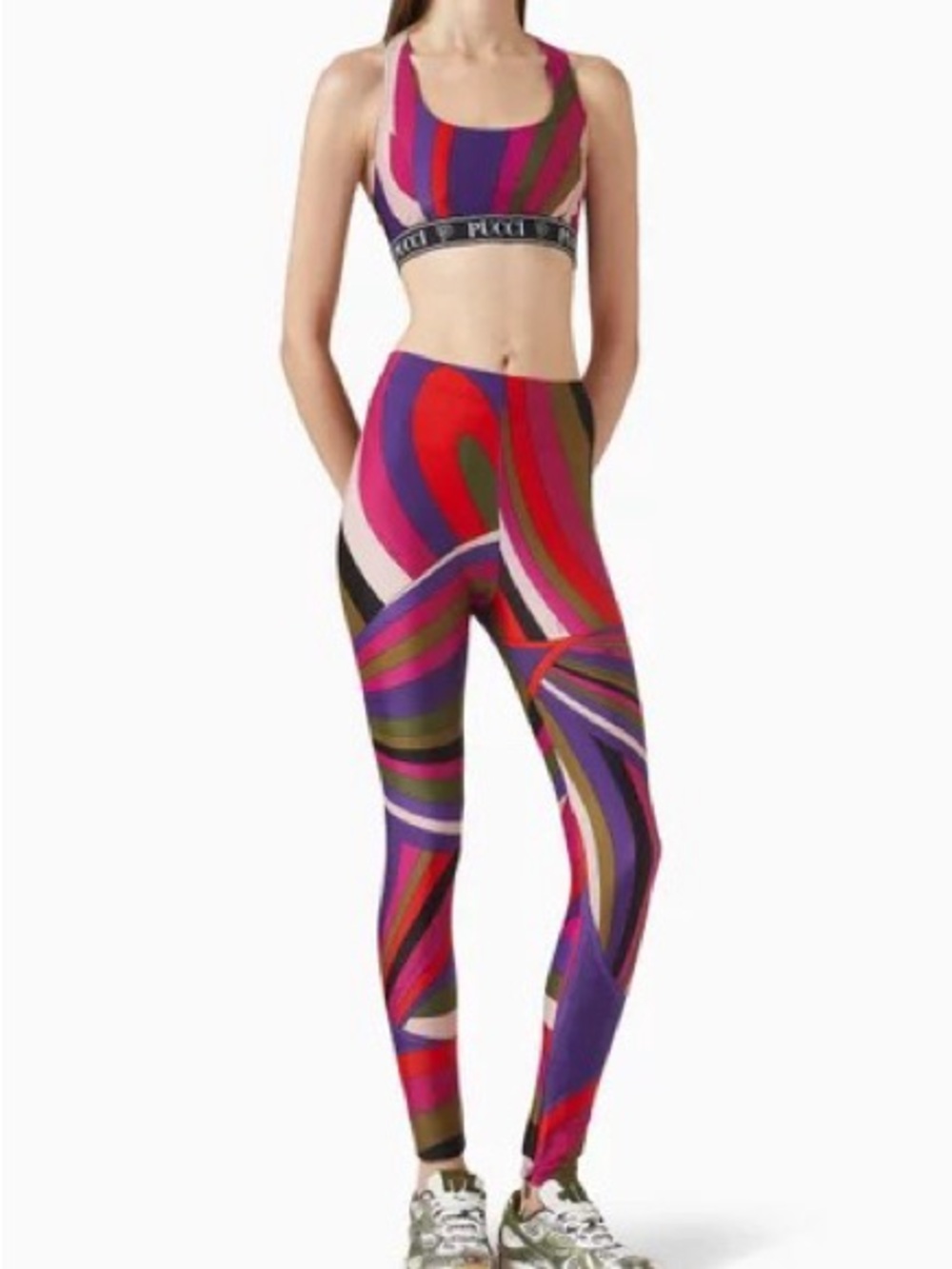 Emilio Pucci Iride Print 2 Piece Set Sports Bra Crop Top + High Waist Leggings